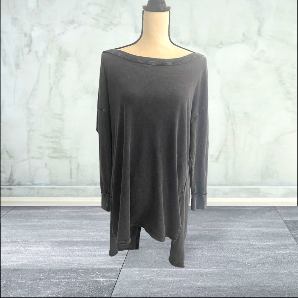 Free People| We The Free | Grey Open Back Top Tunic Small | Boho Long Sleeve